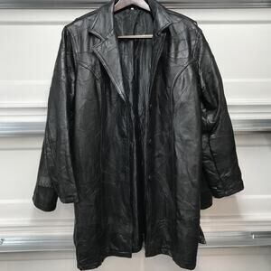 Leather Coat Mens Medium Black Belted Patchwork Trench Genuine Leather Overcoat